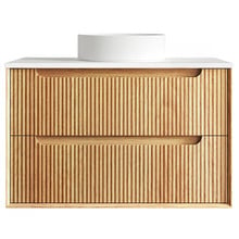 Byron Fluted 900mm Woodland Oak Wall Hung Single Vanity with Countertop